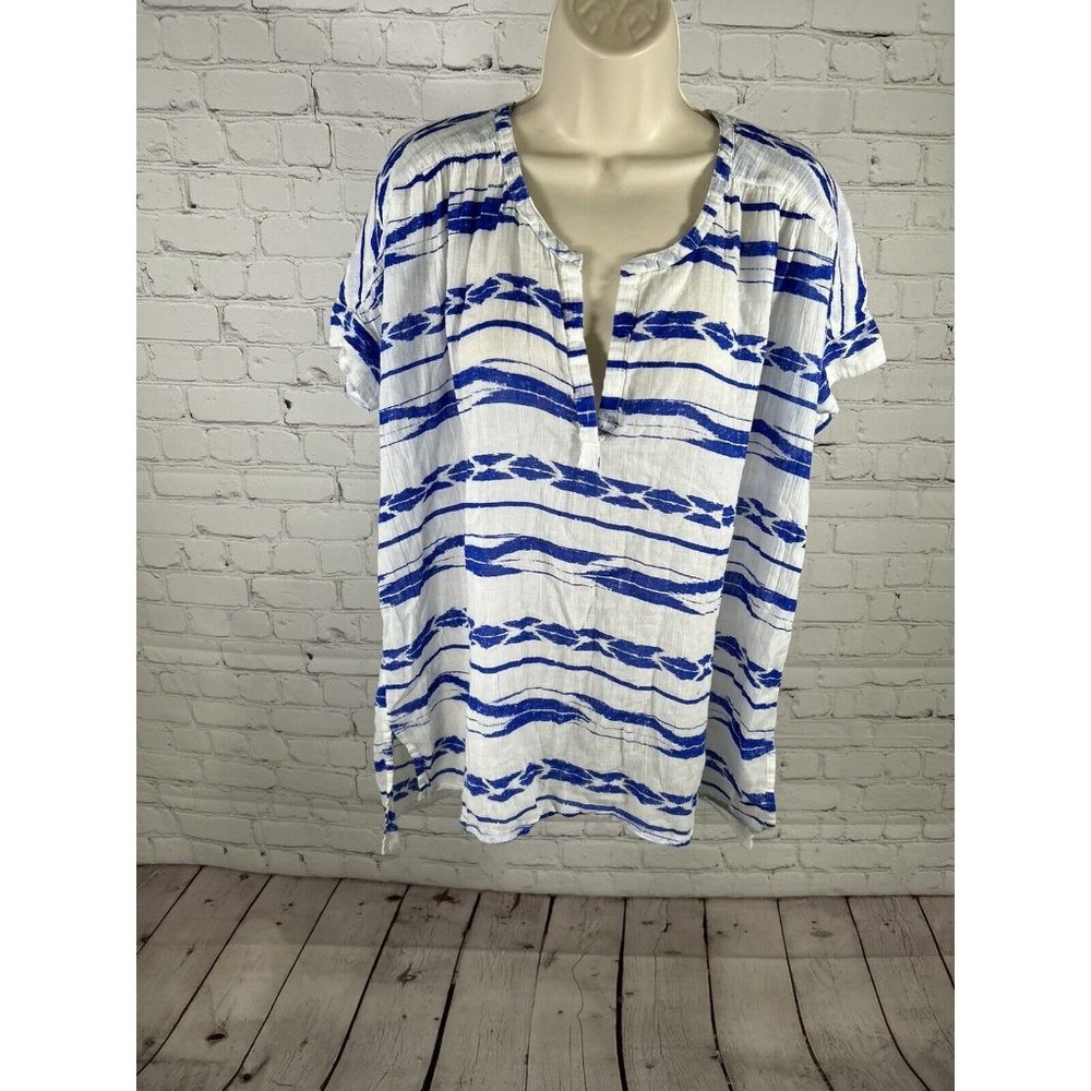 Aerie White Blue Striped Semi Sheer Lightweight Tunic Beach Swim Cover Up Medium